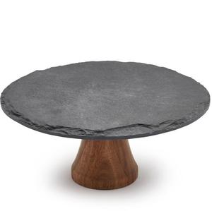 Support à gâteau classique en marbre blanc avec base en bois tourné, présentoir élégant pour desserts, idéal pour cuisine, boulangerie, table de fête, bois naturel - Product Image 4