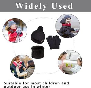 Black Pom Pom Knit 100% Acrylic Cute Beanie Hat Gloves <b>Scarf</b> 3 Piece Winter Set for Women <b>Men</b> Casual - Product Image 6