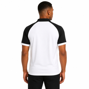 Polo pour homme à blocs de couleur, manches courtes, fermeture éclair, style sportif, tissu tricoté à séchage rapide, blanc et noir - Product Image 6