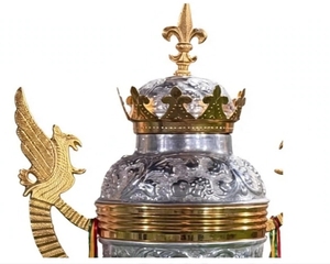 Silver Metal <b>Trophy</b> with Gold Fleur-de-lis Crown and Eagle Handles on Black <b>Base</b> for Competition Award - Product Image 3