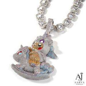 Collier en argent plaqué rhodium avec pendentif cheval à bascule animalier de dessin animé, serti de zircons, cadeau idéal pour les occasions festives - Product Image 3