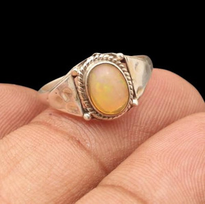 Natural Ethiopian Opal Silver Plated 925 <b>Ring</b> Boho Vintage Gemstone Jewelry Wholesale - Product Image 5
