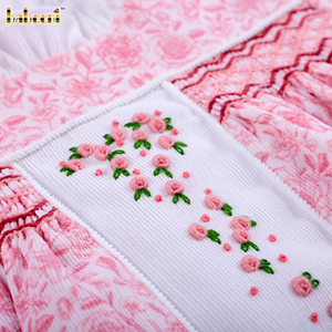 DR4604-<b>Girls</b> <b>Pink</b> Floral Hand-Embroidered Smocked Bishop <b>Dress</b>-ODM Children's Spring Summer 100% Cotton Knee-Length OEKO-TEX - Product Image 2