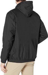 Blouson bomber coupe-vent noir à capuche pour homme, veste décontractée d'automne, fermeture éclair, coupe classique, couleur unie, extérieur en polyester - Product Image 3