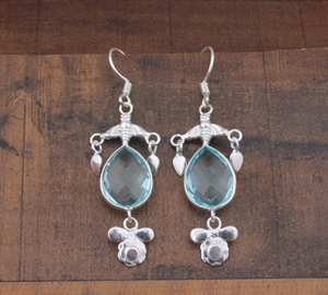 Boucles d'oreilles pendantes en argent sterling avec topaze bleue, de luxe, à la mode, en forme de goutte d'eau, pour femmes, de haute qualité, pour mariage et soirée - Product Image 1