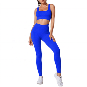 Women Yoga Mid Waist Ankle-Length <b>Pants</b> Crew Neck Sports Bra 2-Piece Lace Solid Color <b>Spandex</b>/Nylon Eco-Friendly Breathable - Product Image 2
