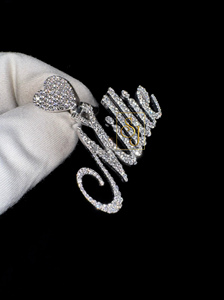 Collar de escritura cursiva de plata 925 Iced VVS Moissanite Diamantes Corazón Bail Colgante Características personalizables Oro Carta personalizada Regalo - Product Image 3