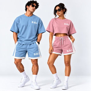custom pastel <b>short</b> <b>set</b> mens blue oversized <b>tshirt</b> <b>shorts</b> <b>set</b> womens dusty pink cropped tee drawstring <b>shorts</b> couple loungewear - Product Image 1