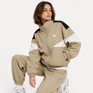 Custom Brand Women Neutral Tone Windbreaker Tracksuit Set <b>Lightweight</b> Zip Up Windbreaker <b>Jacket</b> Custom Athleisure Jogger Set USA - Product Image 5