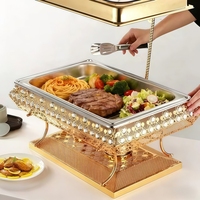 Matériel de restauration haut de gamme : Réchaud de buffet professionnel 9L en acier inoxydable doré avec couvercle en verre suspendu