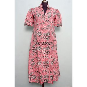 Robe Kangourou en Coton Imprimé à la Main Style Doux et Uni pour Femme – Modèle Moderne à Manches Courtes, Longueur Midi, Idéale pour les Fêtes Estivales - Product Image 3
