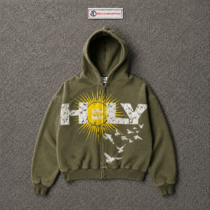 เสื้อฮู้ดซิปพิมพ์ลายกราฟิกนกพระอาทิตย์ สีเขียวมะกอก สำหรับผู้ชาย เสื้อสเวตเชิ้ตมีฮู้ดผ้าฟลีซลำลอง สีเขียวมะกอก ทรงปกติ เหมาะสำหรับใส่ในฤดูใบไม้ร่วง ลดราคา - Product Image 5