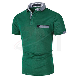 ผลิตเสื้อโปโลชายคุณภาพพรีเมียม ผ้าปิเก้ 100% ดีไซน์ล่าสุด สีเขียวและสีเทาที่คอเสื้อ สำหรับทุกเพศ - Product Image 1