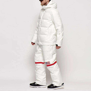 Ensemble de veste et pantalon de snowboard matelassé blanc pour homme, avec capuche et patchs NASA, drapeau américain, pantalon cargo, pour l'hiver, le ski et les activités de plein air - Product Image 5