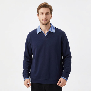 Suéter de Punto Azul Marino para Hombre, 100% Algodón, Transpirable, Cuello Camisero, Corte Regular, Informal, para Otoño/Invierno - Product Image 5