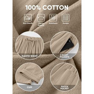 2025 pantalones de algodón para hombre, pantalones informales con cordón en la cintura elástica, ropa de playa ligera de verano, decoraciones con cremallera, talla XL - Product Image 4