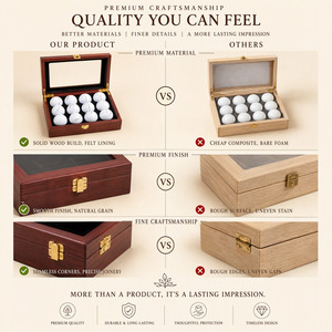 Golf Ball Display Case Wooden, Holds 12 Balls, Clear Window Lid, <b>Black</b> <b>Felt</b> Lining, Gold Hinges - Product Image 5