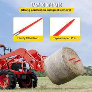 Forca per balle di fieno da 32 pollici con attacco rapido, capacità 1350 libbre, con forche per balle rivestite in rosso da 1,4 pollici di larghezza per macchine agricole - Product Image 2