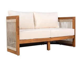 Wood Rope Outdoor Sofa Set <b>Patio</b> Conversation Furniture <b>Round</b> Coffee <b>Table</b> Garden Seating - Product Image 2