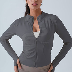 Comfortable Women <b>Yoga</b> <b>Jacket</b> Long Sleeve Quick Dry Stretch Fabric Slim Fit Zippered <b>Jacket</b> For <b>Yoga</b> - Product Image 2