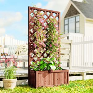 59\" Outdoor Wooden Raised Garden Bed with Trellis <b>Planter</b> <b>Box</b> for Climbing Vine Plants Flower Pots & <b>Planters</b> Drainage Holes - Product Image 2