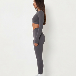 Leggings côtelés sans couture à taille haute pour femmes personnalisés |   Fabricant de vêtements de sport, de yoga et de fitness à marque privée OEM - Product Image 3