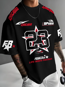 New Summer Men's Chicago Black <b>Red</b> and White Printed 23 Pattern Round Neck Breathable Casual T-shirt Loose Outdoor <b>Top</b> - Product Image 5