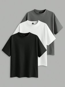 <b>Men</b> Plain Solid Color O-Neck <b>Short</b> <b>Sleeve</b> Cotton T-<b>Shirt</b> Regular Fit Casual Basic Tee Black <b>White</b> Gray - Product Image 1
