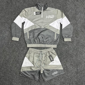 Conjunto Deportivo Unisex de 2 Piezas en Azul y Blanco con Bloques de Color, Manga Larga, Cuello Alto, Transpirable, Pantalones Cortos de Satén, Corte Regular - Product Image 3