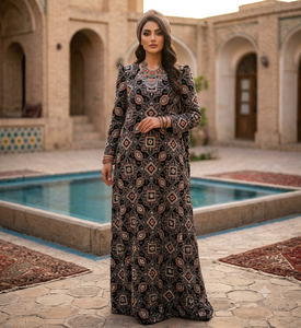 Base en velours noir tricoté, lourdement brodé, à motif géométrique de tuiles et de sequins, pour veste, kaftan, sherwani ethnique pour femme - Product Image 4
