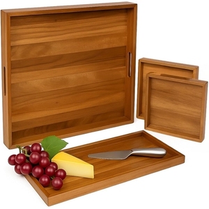 Bandeja de Madera Sólida Ecológica para Servir Café, Aperitivos y Comida, con Asas, para Uso Doméstico, Venta al por Mayor, para Cocina, Hotel, Desayuno, Té - Product Image 1