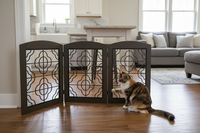 Barrière de sécurité autoportante pliable en bois et métal pour animaux – Clôture intérieure extra large à motif animal pour chiens, chats, escaliers et portes