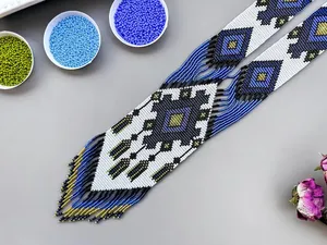 Unique Necklace For Women Long Statement Necklace Boho gerdan blue white indian Necklace Ethnic Necklace FOR BIRTHDAY PARTY - Product Image 5