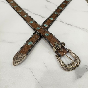 New Western Stylish Real Genuine Hand Tooled Leather Floral <b>Paint</b> Designer High Quality Handmade Leather <b>Set</b> Of 6 Pcs Waist Belt - Product Image 1