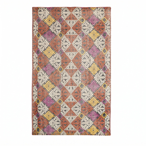 Alfombra Geométrica DECORDEC Personalizada, Color Naranja Óxido Multicolor, de Lana Ecológica y Antideslizante, Hecha a Mano con Diseño de Mosaico de Diamantes - Product Image 1