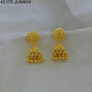 <b>Indian</b> Jhumka Earrings Jewelry for Women Ethnic Style Vintage Golden Round Beaded Earrings Royal Alloy Gold Plated Earrings - Product Image 1