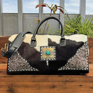 Bolsa de almacenamiento de lona grande y pequeña de viaje duradero de piel de vaca de alta calidad para vacaciones, conjunto combinado de cuero plegable de fin de semana - Product Image 5