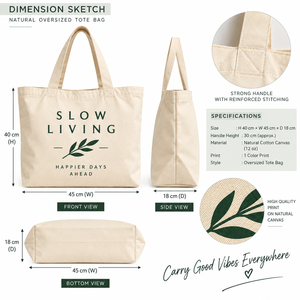 กระเป๋าผ้าแคนวาสแบบสั่งทำ Slow Living ดีไซน์มินิมอล ลายใบไม้พิมพ์ลาย ใช้ได้ทุกฤดู สำหรับช้อปปิ้งและเดินทาง - Product Image 2