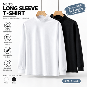 OEM Mens Long Sleeve <b>T</b> <b>Shirt</b> High Neck Ribbed Cuffs Solid Color Loose Fit Casual Student Base Layer <b>Shirt</b> Autumn Winter <b>T</b> <b>Shirt</b> - Product Image 1