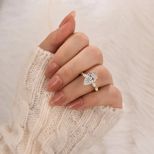 Elegant Look 925 Moissanite Pear Cut <b>Vintage</b> Engagement <b>Ring</b> Travel <b>Ring</b> In Sterling Silver White <b>Gold</b> Plated for Wholesale. - Product Image 1