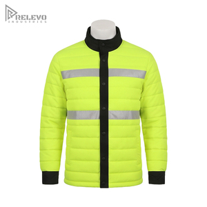 Veste Thermique Rembourrée Haute Visibilité Personnalisée OEM, Fluorescente, Col Montant Noir Contrastant, Fermeture à Boutons Pression, Ceinture à la Taille, Vêtement de Sécurité - Product Image 1