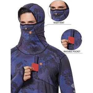 Blue Color Pullover Top Anti-<b>UV</b> Breathable Quick Dry Men's Long Sleeve Fishing Shirt With Hooded <b>UV</b> <b>Protection</b> Print Pattern - Product Image 3