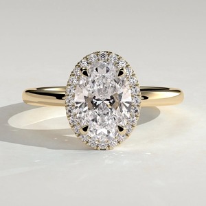Anillo de compromiso con diamante de corte ovalado, oro amarillo de 14 quilates, diamante cultivado en laboratorio, halo, certificado IGI, estilo clásico para mujer - Product Image 1