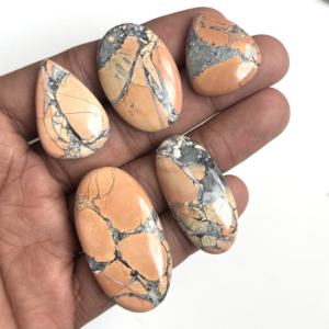 Cabujón de Jaspe Picasso Natural Color Durazno, Gema Suelta Pulida, Piedra de Jaspe Naranja Lisa para Fabricación de Joyas y Colgantes - Product Image 2