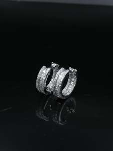 Baguette Round Cut Lab Grown <b>Huggie</b> Earrings Iced Out Hoop Earrings Women's VVS Moissanite 10k 14k 18k Hip Hop Jewelry Wholesale - Product Image 1