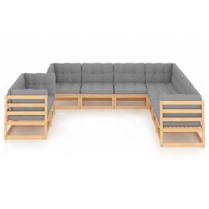 Ensemble de salon de jardin en bois naturel avec coussins gris - Product Image 2