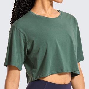 Top Corto de Yoga para Mujer, Elegante y Holgado, Tejido de Algodón Elástico y Cómodo, Sostenible, Informal, con Logotipo Frontal, Tejido de Punto de Alta Calidad - Product Image 6
