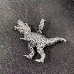 Pendentif dinosaure T-Rex en zircon, plaqué rhodium, micro-pavé, bijoux tendance, cadeau d'anniversaire - Product Image 3