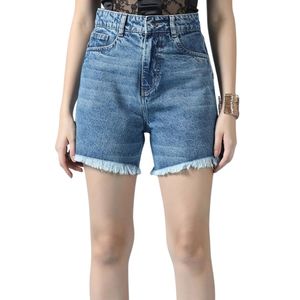 Shorts de Mezclilla de Corte Ajustado y Lavado Oscuro, Cintura Alta, Dobladillo Deshilachado, Clásicos para Mujer, Uso Diario de Verano - Product Image 4