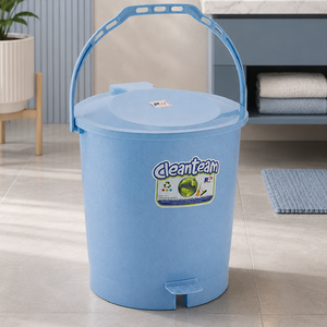 ถังขยะพลาสติก Cleanteam แบบมีฝาปิดพร้อมแป้นเหยียบ ทรงกระบอก สำหรับใช้ในบ้าน สีฟ้า - Product Image 1
